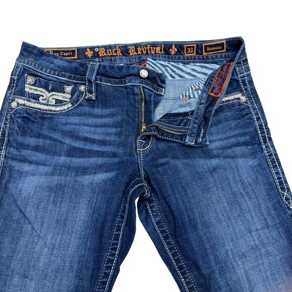 Rock Revival Rubella Easy Capri Blue Jean Women's Embellished Pocket, Size 31 - Picture 4 of 13